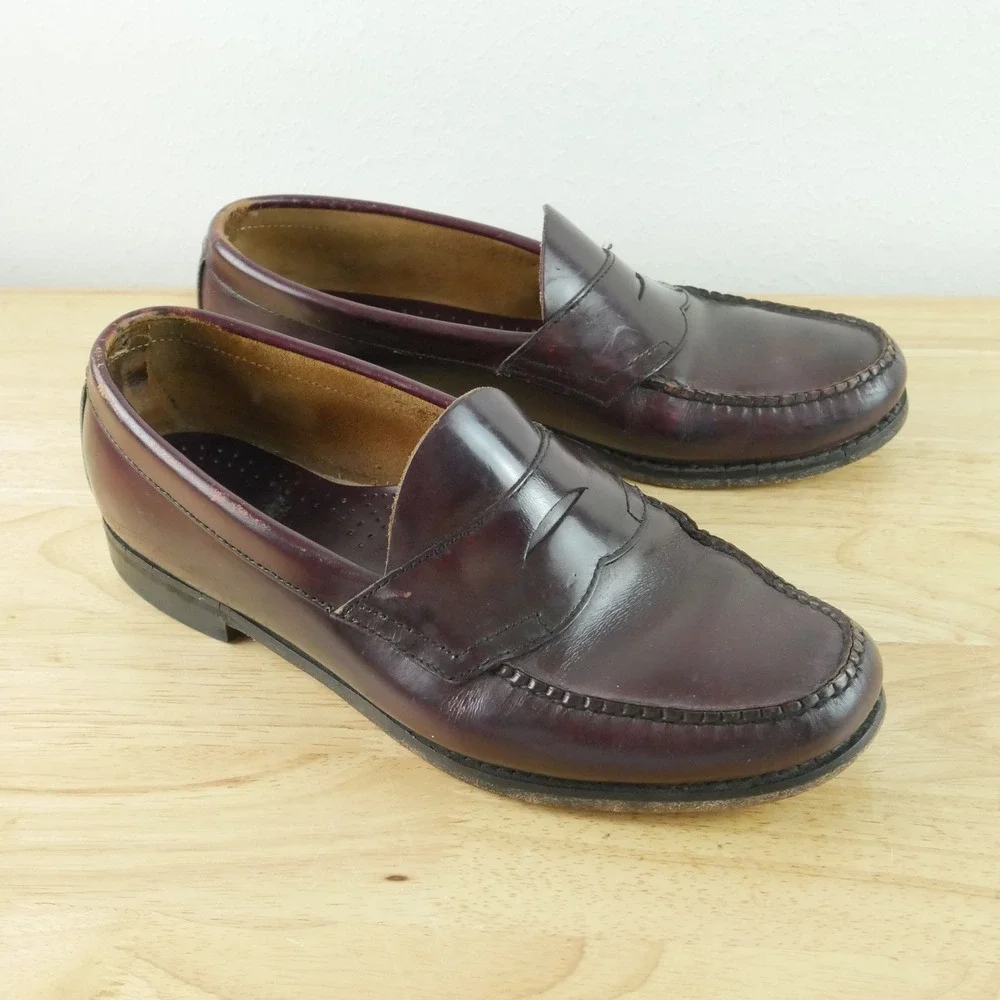 GH Bass Mens Logan Penny Loafers Burgundy Leather Slip On Shoes 10 EEE Preppy